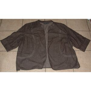 MAGGIE BARNES Brown Plus Sz 30/32 Linen Blend Lightweight Open Jacket Pockets